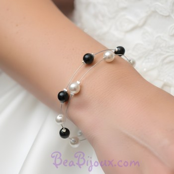 Bracelet perles blanc et noir BR1180A