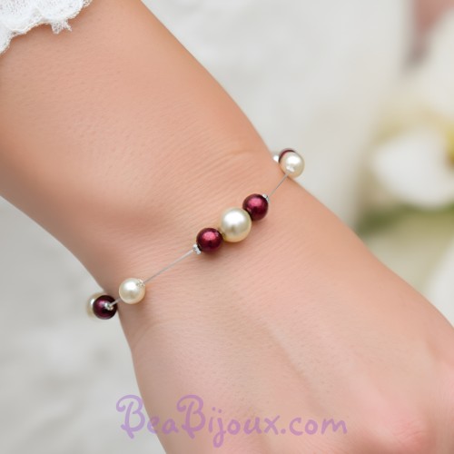 Bracelet perles ivoire et bordeaux