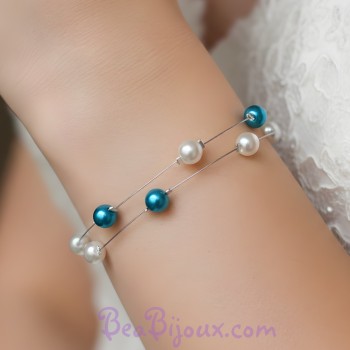 Bracelet perles ivoire turquoise BR1182A