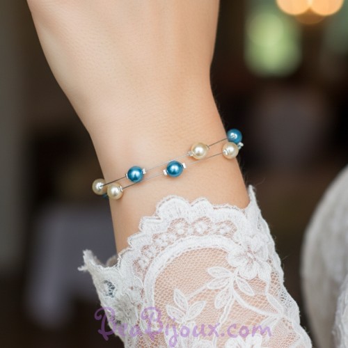 Bracelet perles ivoire turquoise