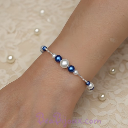 Bracelet mariage blanc bleu royal