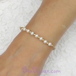 Bracelet mariage blanc et or perles BR6001