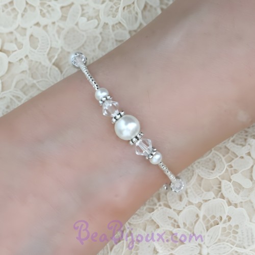 Bracelet mariage blanc nacré et cristal