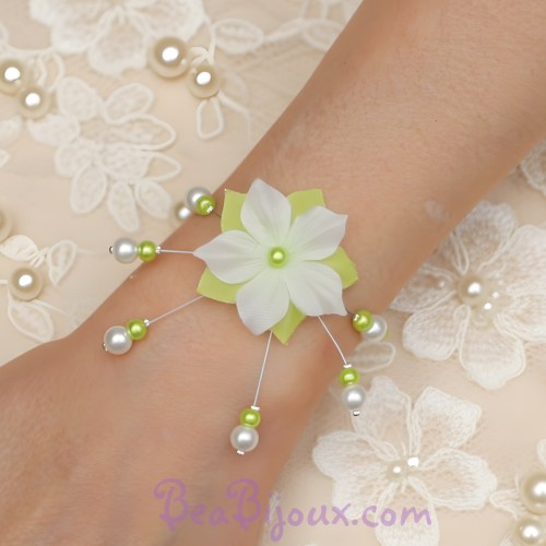 Bracelet mariage fleur blanc et vert anis