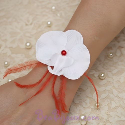 Bracelet mariage orchidée blanc et rouge