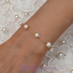 Bracelet perles blanc et or BR6008