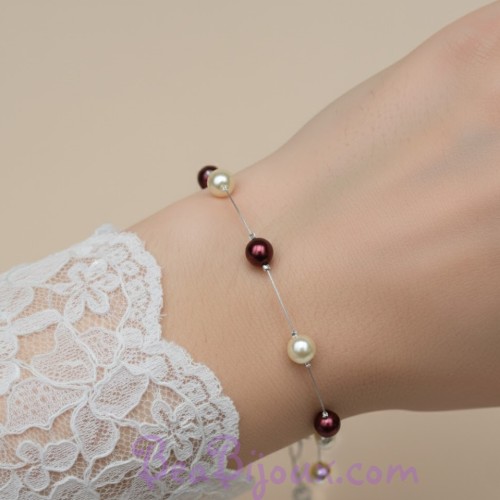 Bracelet mariage ivoire et bordeaux