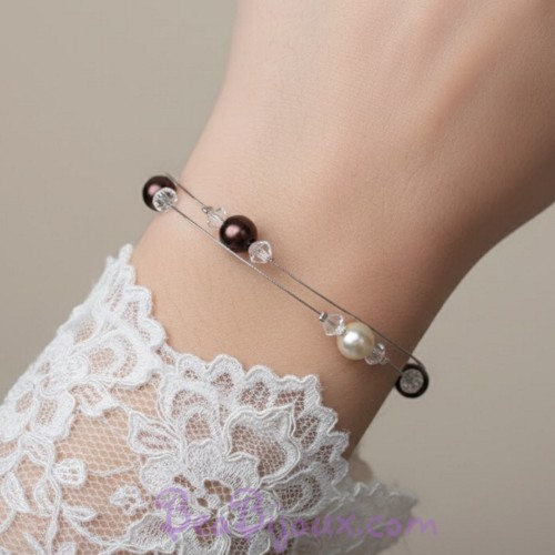 Bracelet mariage ivoire foncé chocolat cristal