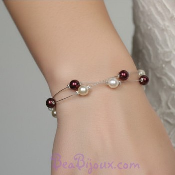 Bracelet perles ivoire et bordeaux BR1184A