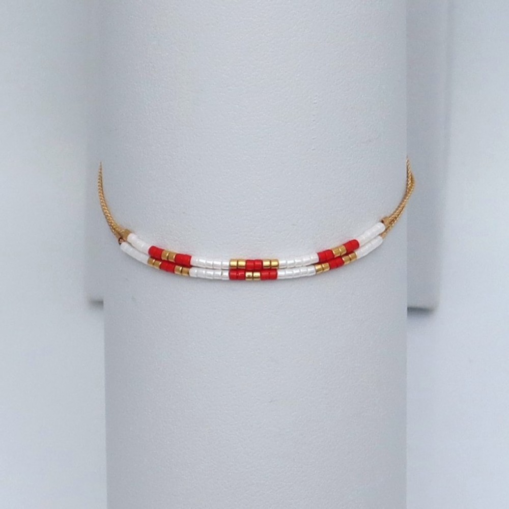 Bracelet 2 rangs rouge or blanc Bracelet 2 rangs rouge or blanc