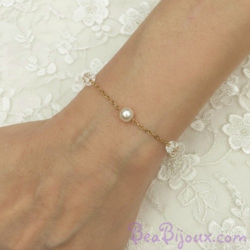 Bracelet Mariage Perles et Verre Facetté Doré