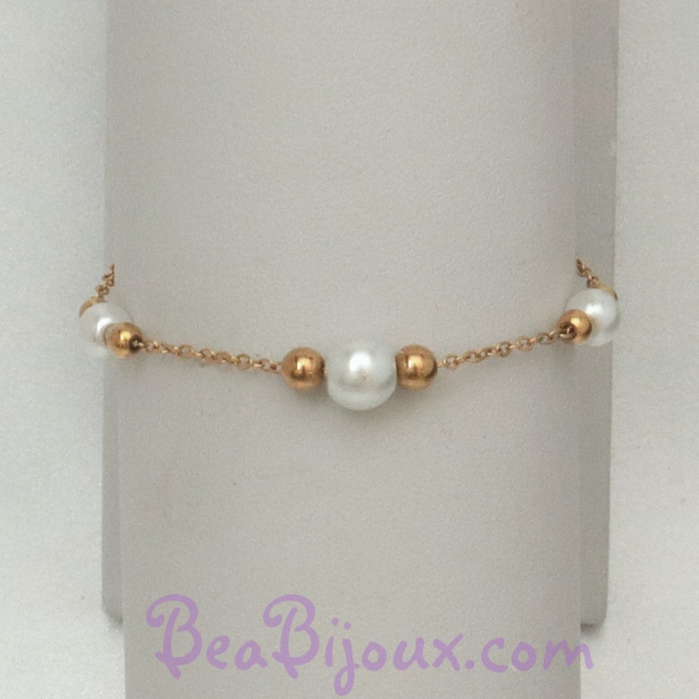 Bracelet mariage perles nacrées et dorées Bracelet mariage perles nacrées et dorées