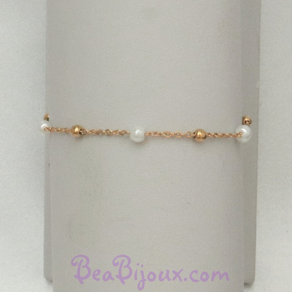 Bracelet mariage perles blanches et dorées Bracelet mariage perles blanches et dorées