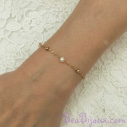 Bracelet mariage perles blanches et dorées BR5010