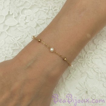 Bracelet mariage perles blanches et dorées BR5010