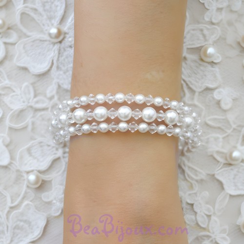 Bracelet mariage 3 rangs blanc cristal