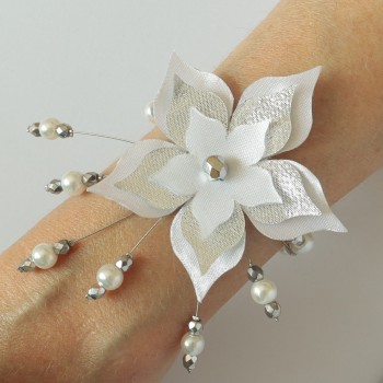 Bracelet mariage fleur blanc argent BR1270A