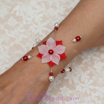 Bracelet mariage fleur rouge blanc BR1285A