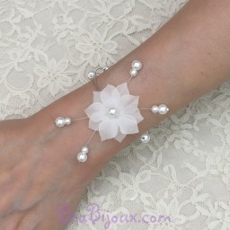 Bracelet mariage fleur soie blanc BR1285A