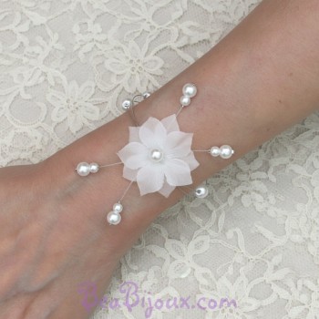 Bracelet mariage fleur soie blanc BR1285A