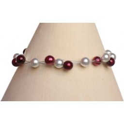 Bracelet perles blanc et bordeaux BR1166A