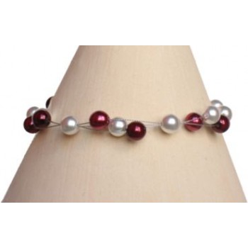 Bracelet perles blanc et bordeaux BR1166A