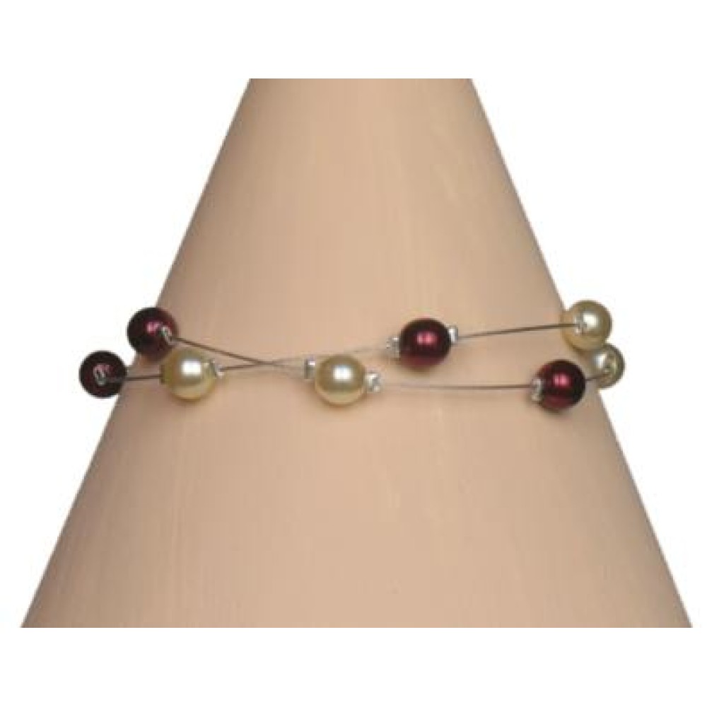 Bracelet perles ivoire et bordeaux Bracelet perles ivoire et bordeaux