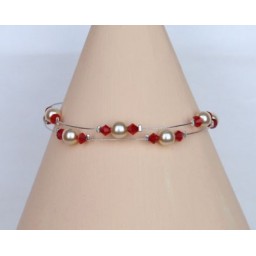 Bracelet mariage perles ivoire et cristal rouge BR1207A