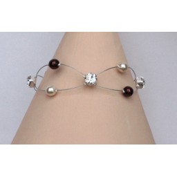 Bracelet mariage ivoire chocolat et strass BR1214A