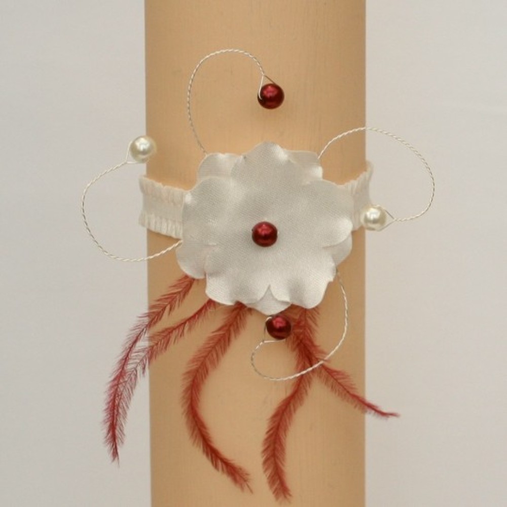 Bracelet mariage fleur plumes ivoire clair bordeaux