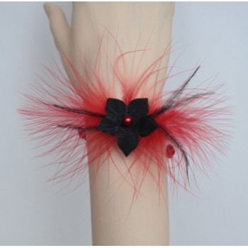 Bracelet mariage fleur plumes rouge noir BR1245A