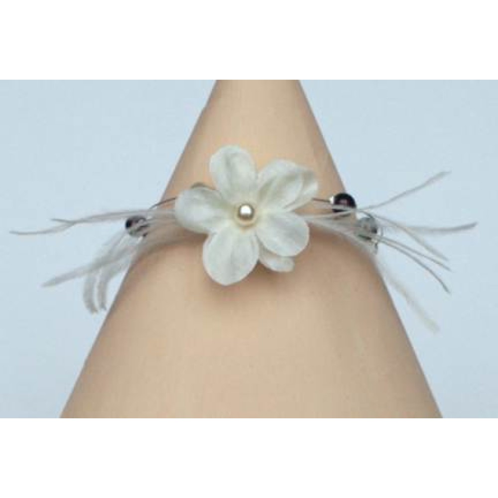Bracelet mariage ivoire chocolat fleur plumes Bracelet mariage ivoire chocolat fleur plumes