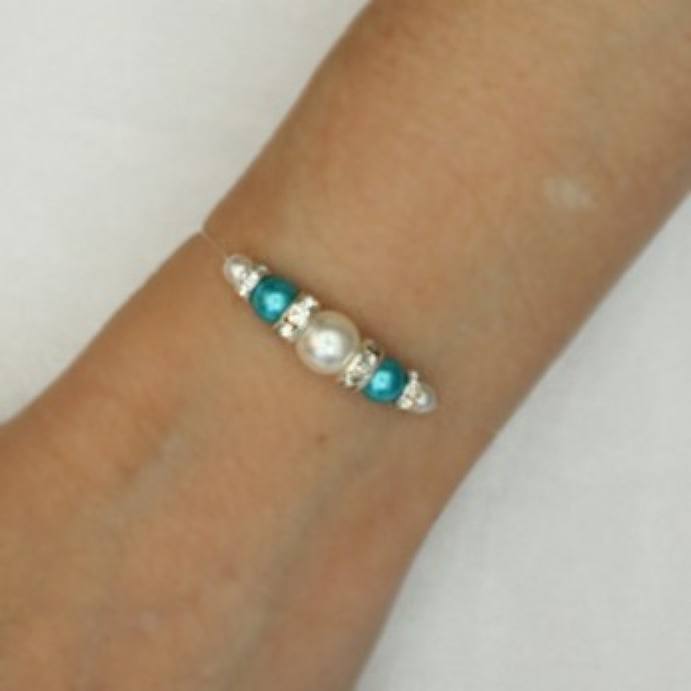Bracelet mariage blanc turquoise strass