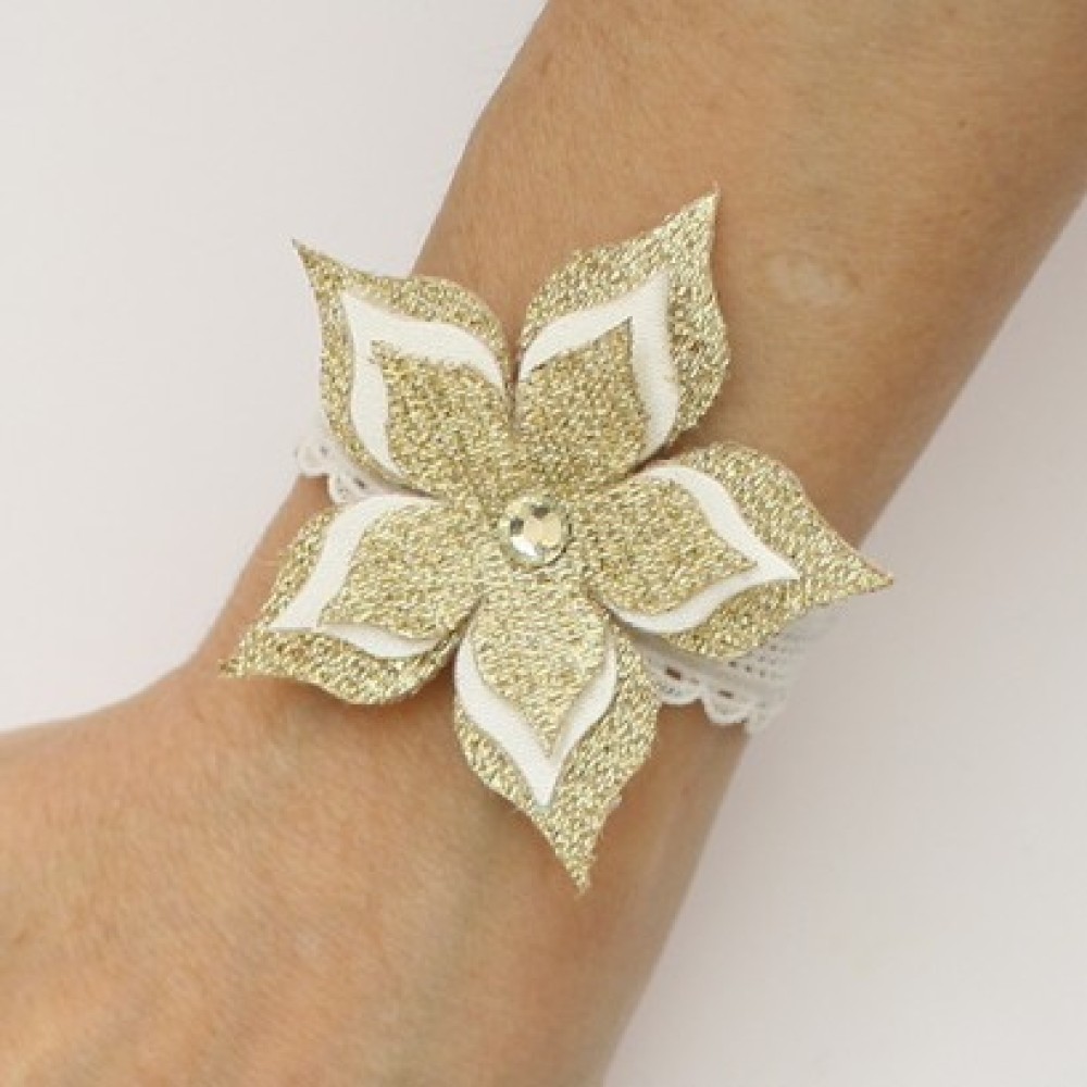 Bracelet mariage fleur blanche et or