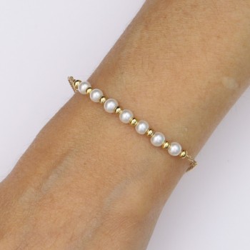 Bracelet mariage blanc et or perles BR6001