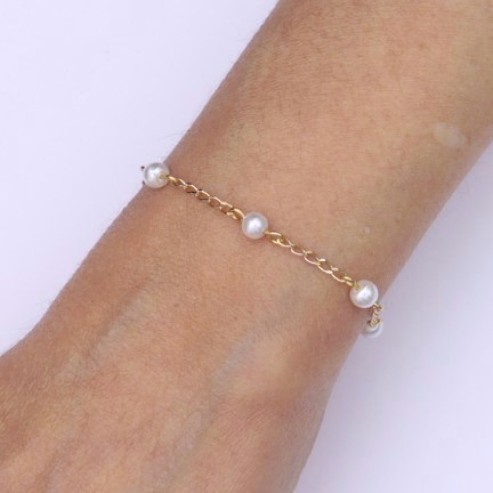 Parure mariage sur chaîne dorée à l'or fin et perles Parure mariage sur chaîne dorée à l'or fin et perles
