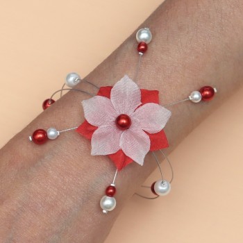 Bracelet mariage fleur rouge blanc BR1285A