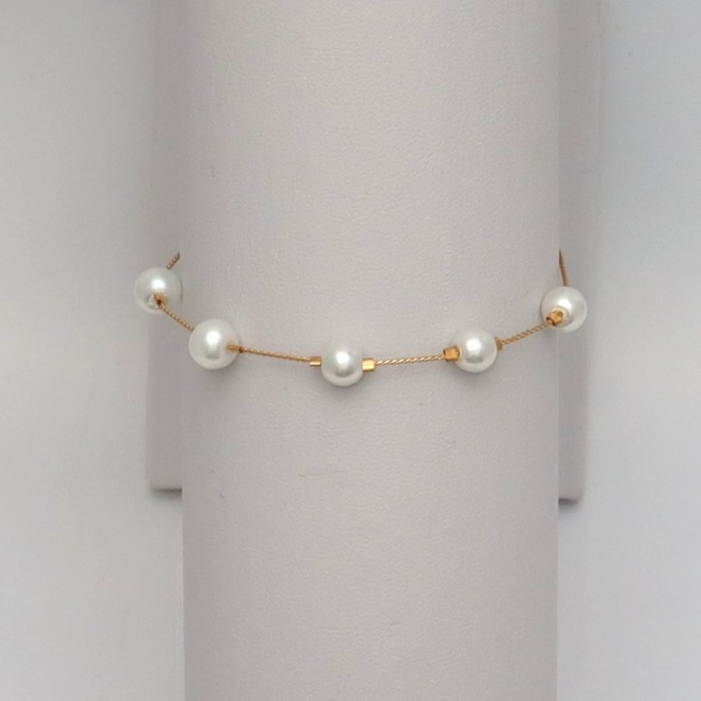 Bracelet perles blanc et or