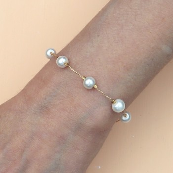 Bracelet perles blanc et or BR6008