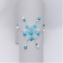 Bracelet mariage fleur bleu turquoise blanc BR1285A