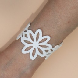 Bracelet mariage fleurs simili cuir blanc BR7001