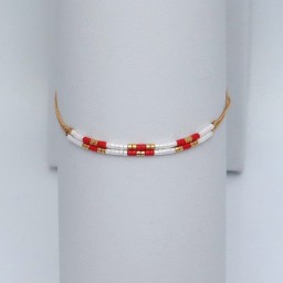 Bracelet 2 rangs rouge or blanc BR6014