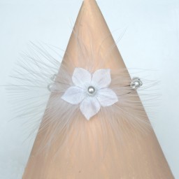 Bracelet mariage fleur plumes blanc BR1242A