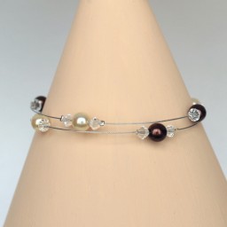 Bracelet mariage ivoire foncé chocolat cristal BR1247A