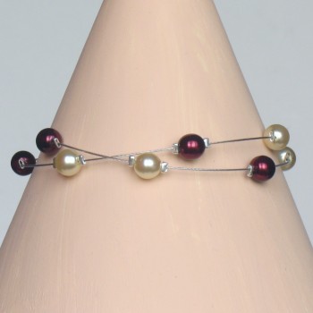 Bracelet perles ivoire et bordeaux BR1184A