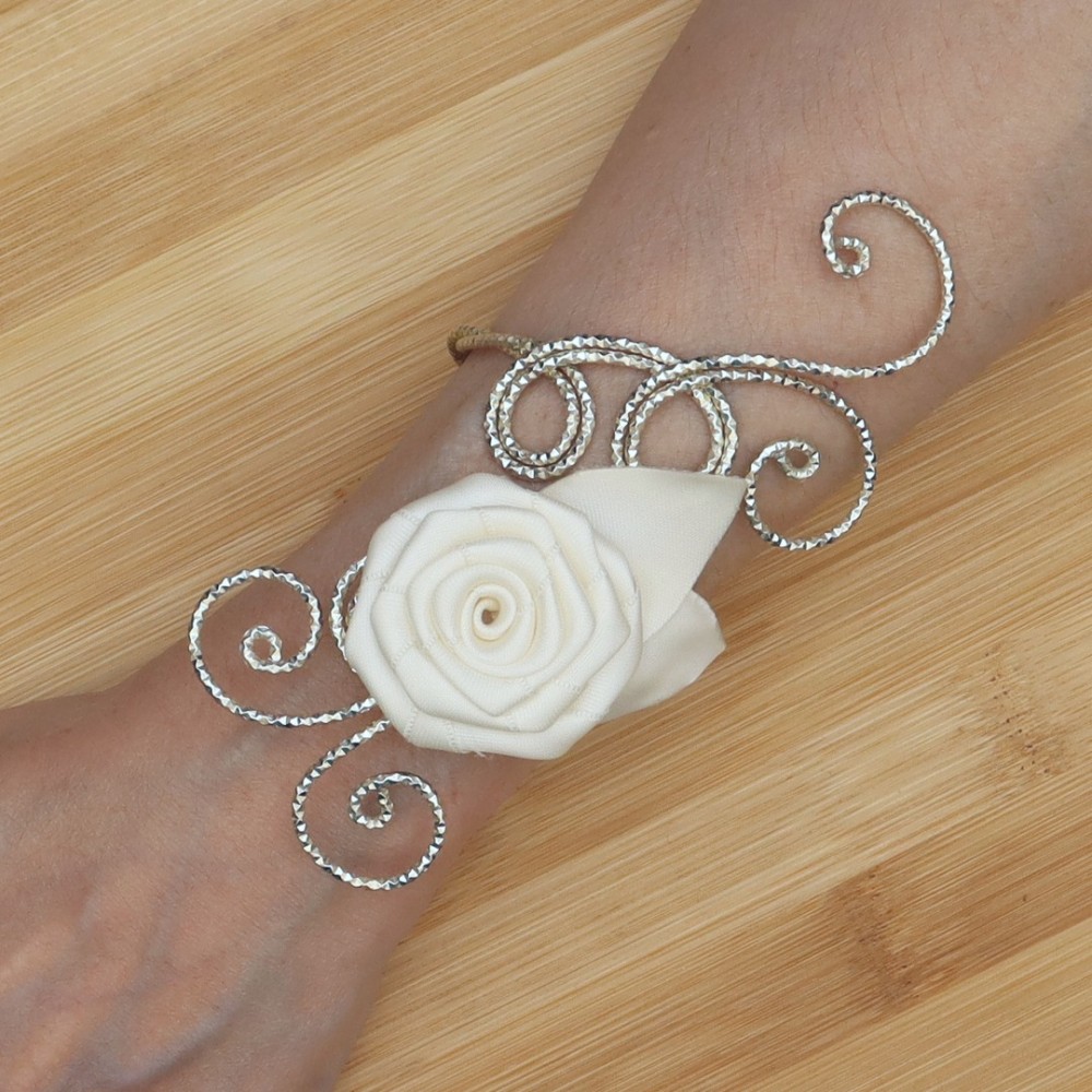 Bracelet de mariage champagne fleur ivoire