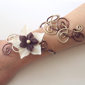 Bracelet de mariage fleur ivoire chocolat BRA302