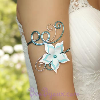 Bracelet brassard fleur blanc turquoise BBA359