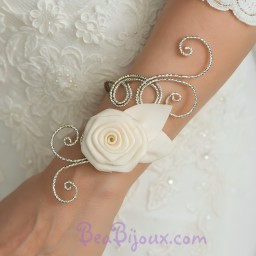 Bracelet de mariage champagne fleur ivoire BRA365