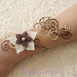 Bracelet de mariage fleur ivoire chocolat BRA302